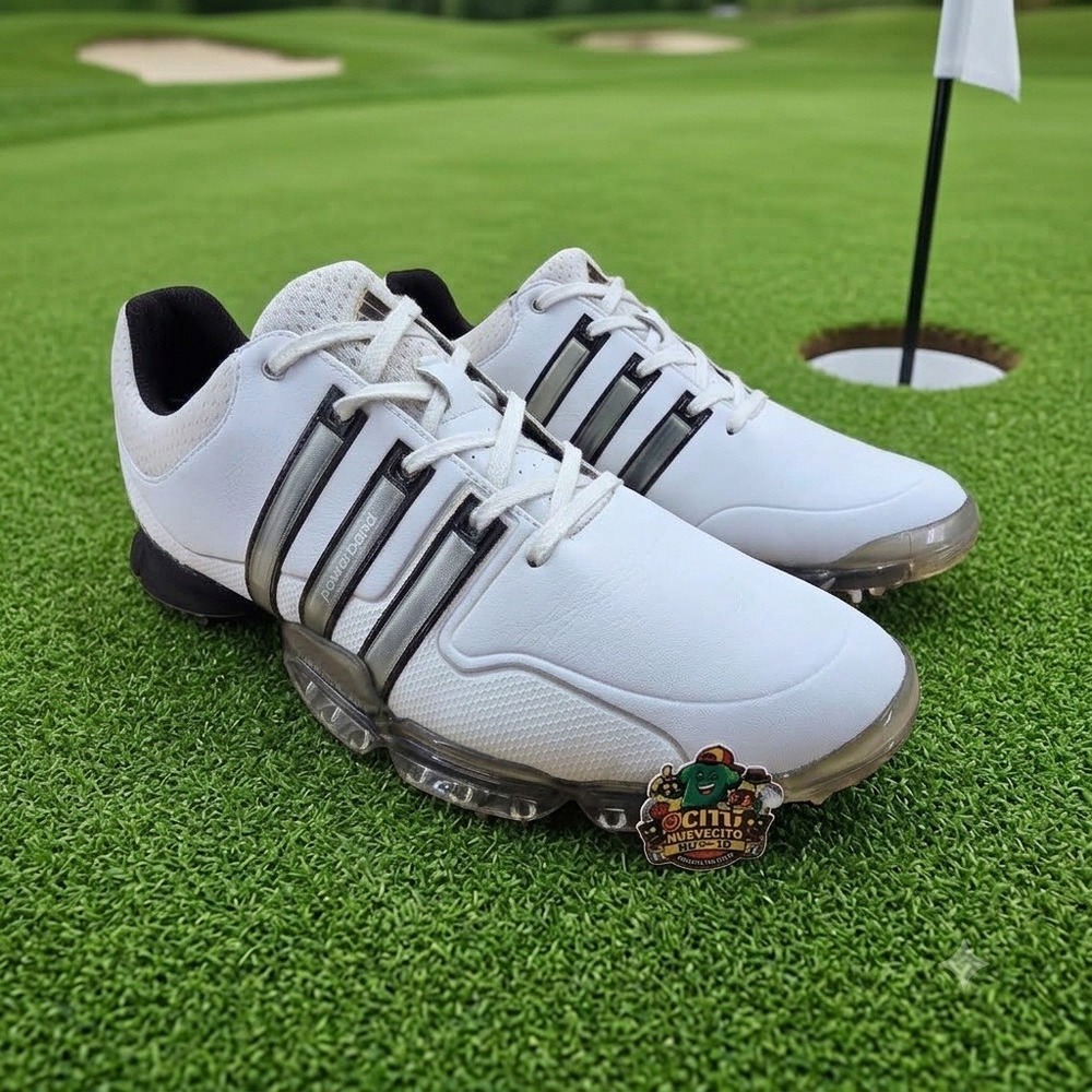 Adidas Powerband Mens Golf Shoes White Silver Spiked Q46756 Size 9